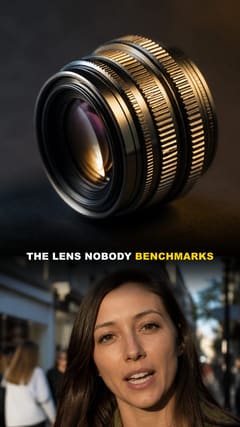 A finished reel cover: a themed image above, the presenter below, headline typeset across the middle